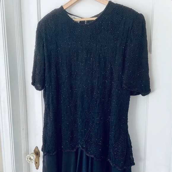 Vtg JMD New York Beaded Full Skirt Formal Evening Black Dress 3X sheer Eventwear - Picture 4 of 16